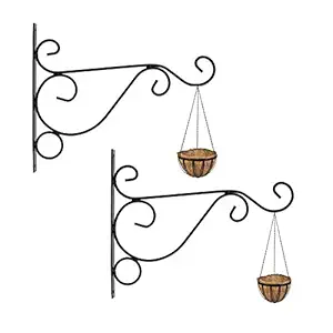 Go Hooked Wall Hooks Hanging Brackets Wall Mounted Flower Pot Holder Garden Basket Lantern Hook Flower Pots Plant Hanger (Black, Pack of 2)