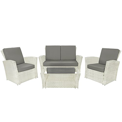 BB SPORT 10-Teilige Polyrattan Sitzgruppe Lounge Taija Sitzpolster mit Abnehmbaren Bezügen in Vielen Farben und Sicherheits-Glasplatte, Farbe:Diamantweiß/Kieselstrand BB SPORT 10-Teilige Polyrattan Sitzgruppe Lounge Taija Sitzpolster mit Abnehmbaren Bezügen in Vielen Farben und Sicherheits-Glasplatte, Farbe:Diamantweiß/Kieselstrand