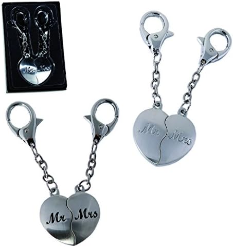 Great Top Up Idea - Light Silver Mr &amp; Mrs Broken Heart Metal Key Ring Set Of 2 In Gift Box - Great Christmas, Secret Santa Gift Idea For Men Man Him &amp; Women - Set of - 2 Supplied