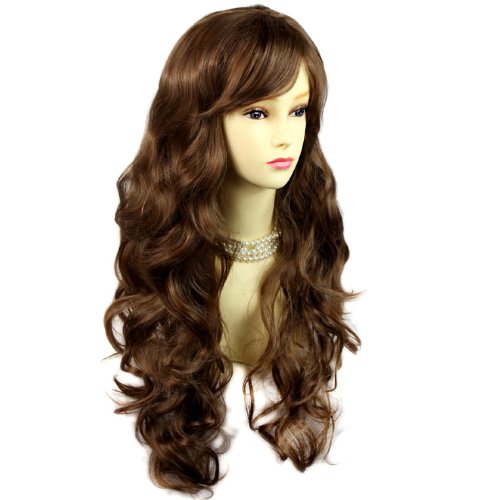 Sexy Beautiful Curly Light chestnut brown Long Wavy Ladies Wigs skin top wig UK