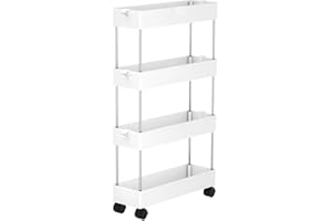 A.M.C. Carrello Portaoggetti con Ripiani, Carrellino Cucina Salvaspazio a Ruote, carrello scorrevole, Scaffale alto e Stretto per cucina, bagno, lavanderia, camera da letto, spazi stretti (40x13x87)