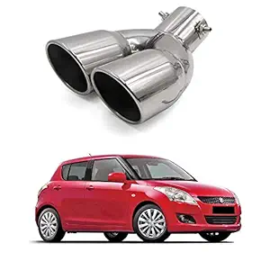 Oshotto Stainless Steel SS-011 Car Exhaust Dual/Double Pipe Muffler Silencer Cover Compatible with Maruti Suzuki Swift 2011 -2021 (Chrome)