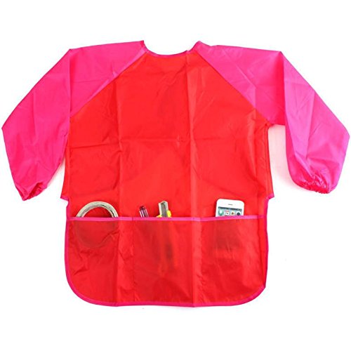 Mal Schürze Kinder Mit Taschen - Abwaschbar Wasserabweisend, Farbe Rot, Von Boxance - Sauber, Klettverschluss, Universal Größe, Bastel Werken Koch Kochen Back Backen Basteln Malen Schutz Kittel (Rot)