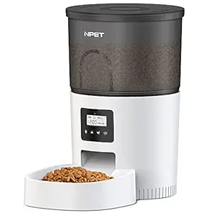 NPET Automatic Cat Feeder Clog-Free 135oz/4L Cat Food Dispenser Twist-Lock Lid Timed Feeder for Cat and Dogs with Voice Recorder BPA-Free Materail Bowl, Programmable Meal & Portion