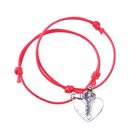 Preisvergleich Produktbild BESTOYARD Paar Paar Armbänder einstellbar geflochtenes Nylon Liebe Dich Kette herzförmigen Schlüssel Charme (rot)