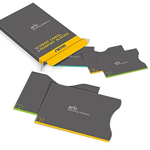 Bloqueo RFID Aerb 16-Pack Tarjeteros para Tarjetas de Credito y
Pasaporte 12 Protectores Tarjeta Credito 4 Protectores Pasaporte