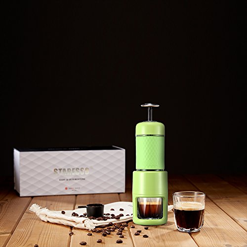 STARESSO Manuelle Kaffeemaschine Hand Espressomaschine Outdoor Cappuccino Camping Wandern Reise Unterwegs. (Grün) - 7