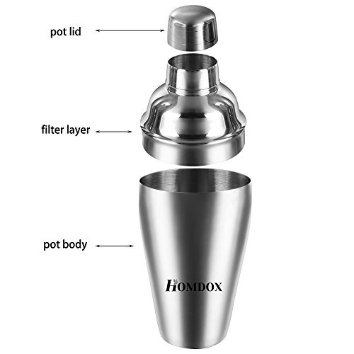 Homdox Cocktail-Shaker mit Sieb 3 tlg. Edelstahl 18/10 500ml 2192 - 2