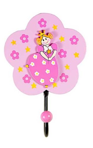 Large Single Wooden Pink Princess Coat Hook for Girls Nursery or Bedroom Accessories