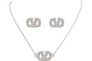 XIWCAFC Parure Gioielli per Donna Lettera Geometria Collana Orecchini Set Orecchini a Forma di Lettera V Eleganza Brillantini Stile Retrò Semplici Orecchini a Collana per Donne e Ragazze