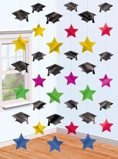 Congrats Grad Theme Cap String Decorations - Pack of 6