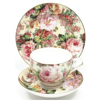 Teetasse & Untertasse Mit Vintage-Blumenmuster – Porzellan-Set Mit Goldrand & Löffel, Perfekt Für Kaffee, Tee Oder Als Geschenk