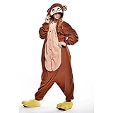 Free Fisher Damen/ Herren Schlafanzug Pyjama, Tier Kostüm, Affe Braun, Gr. M (Körpergröße 160-169 CM) -