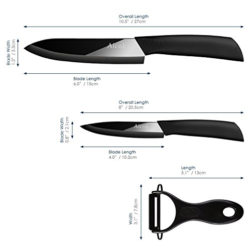 Aicok Keramikmesser Set Spiegelfläche, Küchenmesser Set Für Obst Gemüse, 2-teilig Messer und Gemüse Peeler Küchenwerkzeug Set - 6