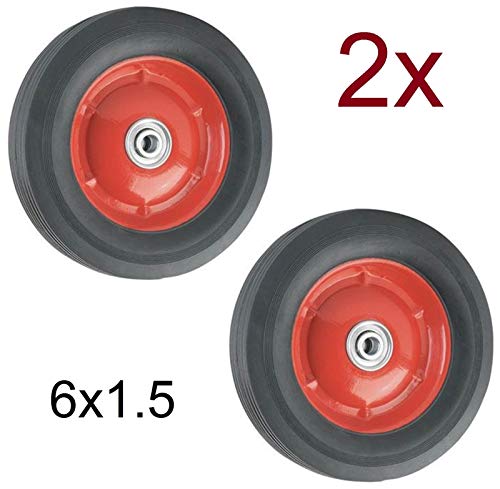 2X Rueda Maciza 6x1.5 con Rodamientos para Carretilla Plataformas Carros 15,3cm 6"