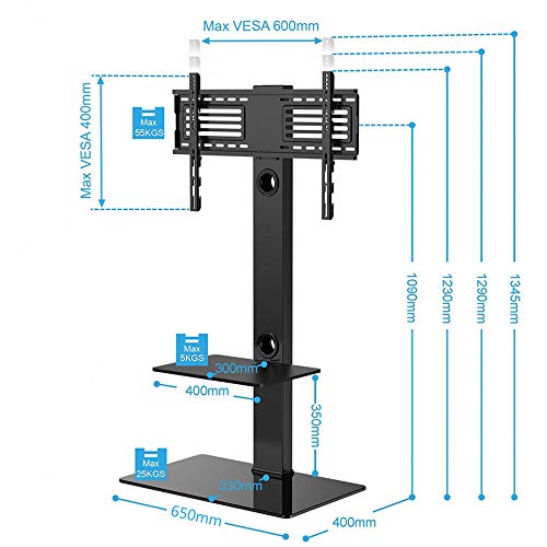 Giratorio soporte de suelo con estante para tv lcd led 32-65 pulgadas tt207001mb