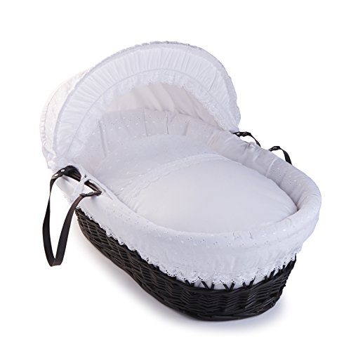 Clair de Lune Vintage Charcoal Wicker Moses Basket (White)