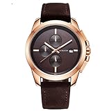 SSQ-CXO Herren Quarzuhr Casual Lederband Runde Alloy Dial Kalender Sport wasserdichte Armbanduhr