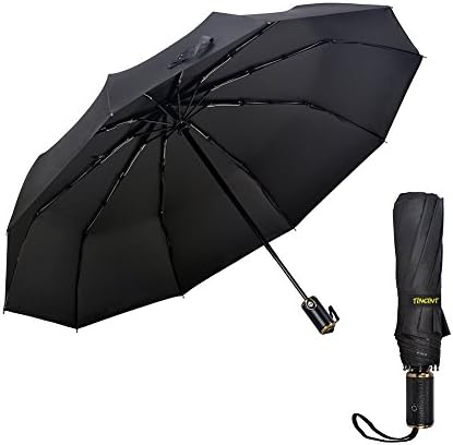 Umbrella -TINCINT Windproof Reinforced Frame Black Automatic Umbrella- Auto Open Close for Fast Release Compact