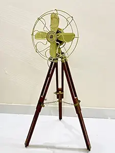 Royal Nautical Handmade Antique Floor Fan, Royal Navy Fan With Brown Wooden Tripod Stand