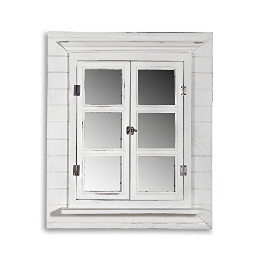 64CM Wandspiegel + Fensterladen + Ablage und Fotorahmen Shabby weiß Holz Spiegel