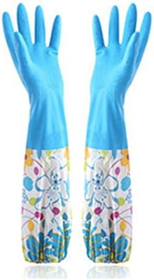SODIAL(R) Floral Flower Long Cuff Rubber Gloves Dishwashing Gloves Kitchen Gloves(Long Sleeve)