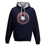 Sudadera capucha Bi Capitán América Logo Símbolo América película Cinema Cómic hombre, New French Navy-Heather Grey