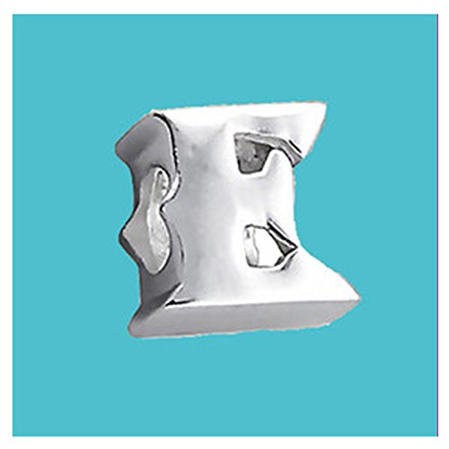 Filoro Letra plateada, letra E, auténtica plata de ley 925, para pulseras y cadenas, tipo Pandora