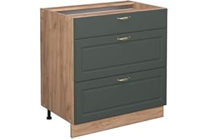 Vicco Mueble bajo de Cocina Fame-Line, Verde Dorado Casa de Campo/Roble Dorado, 80 cm con 3 cajones, sin encimera