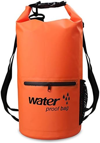 XBoze Waterproof Dry Bag Sack Outdoor Storage Dry Backpack with Front Zipper Pocket and Mesh Bag for Beach Swimming Camera Kayaking Camping Boating Hiking Rafting Fishing Travelling (Orange, 10L)