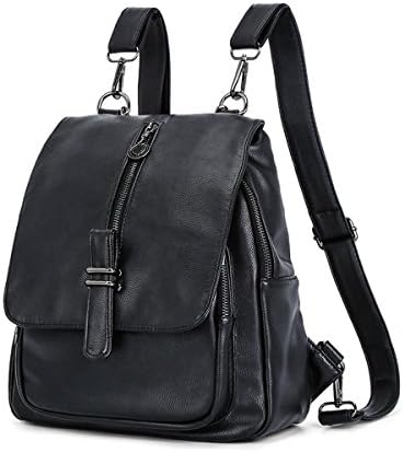 Backpack Women's Fashion Leather Flip Clamshell Bag,Black-OneSize