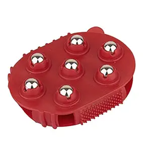 Okayji Pain Relief 360 Degree Roller Metal Ball Massage Gloves Tool Hand-hold Rolling Manual Body Massager,1- Piece (Red)