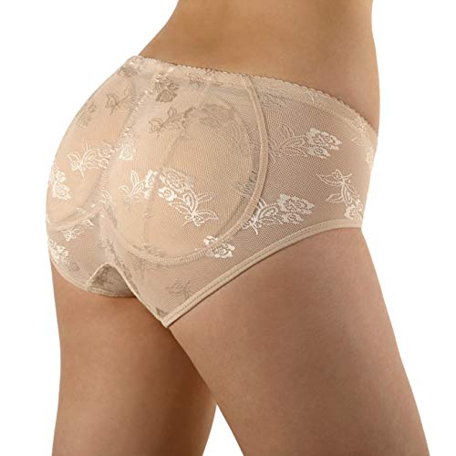 Sodacoda de encaje acolchada Body - Camiseta moldeadora efecto Push Up - Discos de espuma integrados para un efecto se remonta nalgas - Slip Amincissant para sujeción firme - Beige L