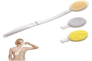ZEEPIN Applicateur crème dos,éponge en luffa et poils de brosse,Applicateur Creme dos pliable à long manche,Brosse arrière à Manche Long,pour Le Dos, Les Pieds, Les brosses de Douche corporelle.