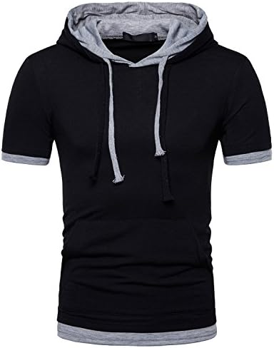 WEIJIGUOJI Men's Casual Hooded T-Shirts Slim Fit Short Sleeve Hoodie Tops Q94 Black Medium