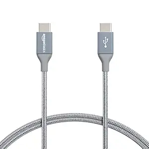 AmazonBasics Double Braided Nylon USB Type-C to Type-C 2.0 Cable, 3 feet, Dark Grey