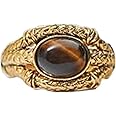 Gold-Plated 24K Tiger Eye oval stone ring- Massimo Dutti