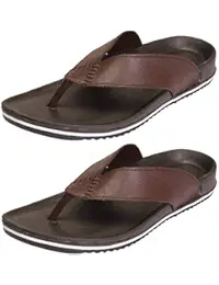 CLYMB Men's Perfect Combo Pack of 2 Brown Stylish Casual Slippers for Men's