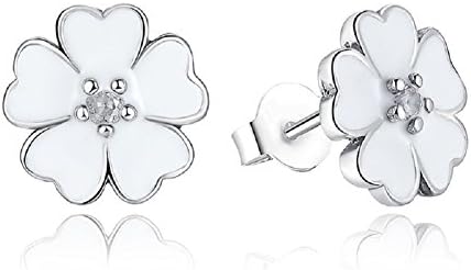 Primrose Flower Clover Style 925 Sterling Silver Earrings Studs Set for Girls Women,Sold as Pair (White Primrose)