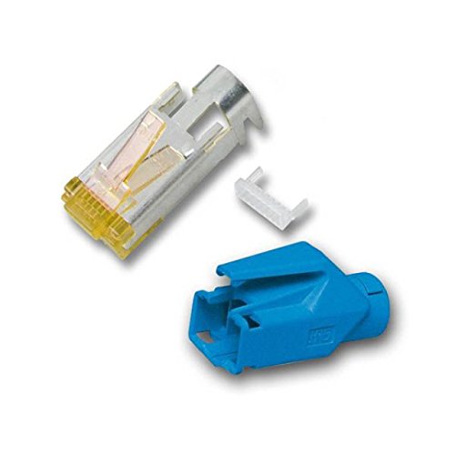 BIGtec 10 x RJ45 Stecker TM31 Hirose CAT.6a blau / Stecker + Tülle + Knickschutz / CAT6a Crimp Stecker
