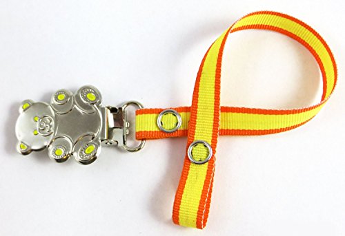 pacifier dummy holder clipfor bous/girls {orange - yellow stripe -teddy clip}