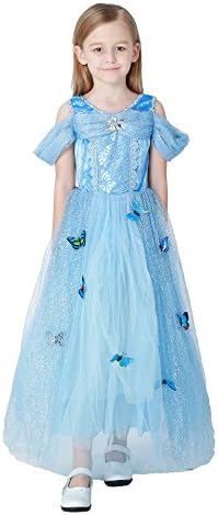 Hallowmax Elegant Princess Dress Up Lovely Butterfly Skirt Dresses Sky Blue Party Cosplay Costume