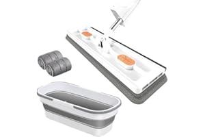 ETESLOT flachmopp Set mit Eimer - großer flachmop wischmopp mit auswringfunktion - großer flachmopp Eimer - 360 Grad drehbar - mit 2 waschbaren Mikrofaser-Pads