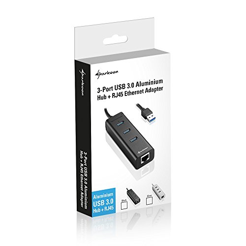 Sharkoon 3-Port USB 3.0 Aluminium Hub mit RJ45 Ethernet Adapter silber - 2