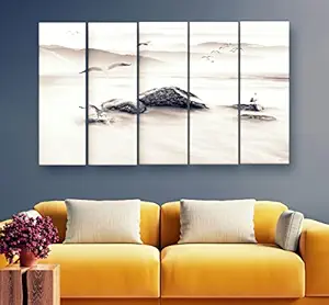 Artdira Japanese Modern Art Multiple Frames Wall Painting For Living Spaces, Bedroom, Hotels & Office With Sparkle Touch 7mm Hard Wooden Board (50 30 inches) AD_MFC_114