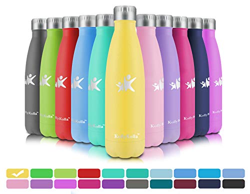 KollyKolla Bottiglia Acqua in Acciaio Inox, 500ml Senza BPA Borraccia Termica, Isolamento Sottovuoto a Doppia Parete, Borracce per Bambini, Scuola, Sport, All'aperto, Palestra, Tutto Giallo Chiaro