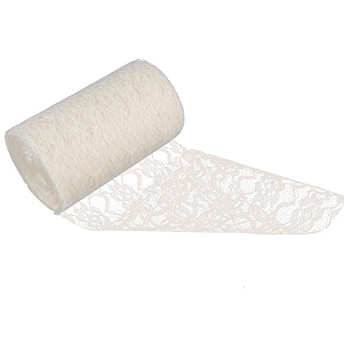Racksoy Retro-Stil 6″ x 25 Yard (15cm x 22M) Lace Spitzen-Rolle Tüllnetz Tischläufer für Stuhl-Schärpe, Hochzeitsdekoration (Beige/Cremig) - 3
