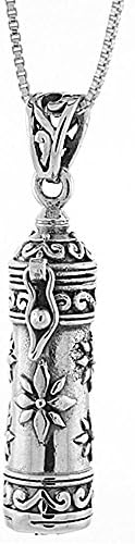 Sterling Silver Prayer Box Tubular Shape with floral Design