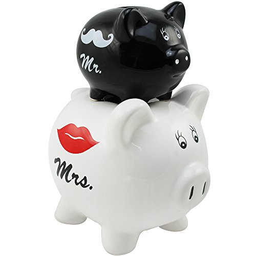 COM-FOUR® Doppel-Sparschwein "Mr. & Mrs." aus Keramik, ca. 14 x 20 cm
