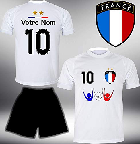 ElevenSports Frankreich Trikot Set 2018 mit Hose GRATIS Wunschname + Nummer im EM WM Weiss Typ #FR14th – Geschenke für Kinder Erw. Jungen Baby Fußball T-Shirt Bedrucken